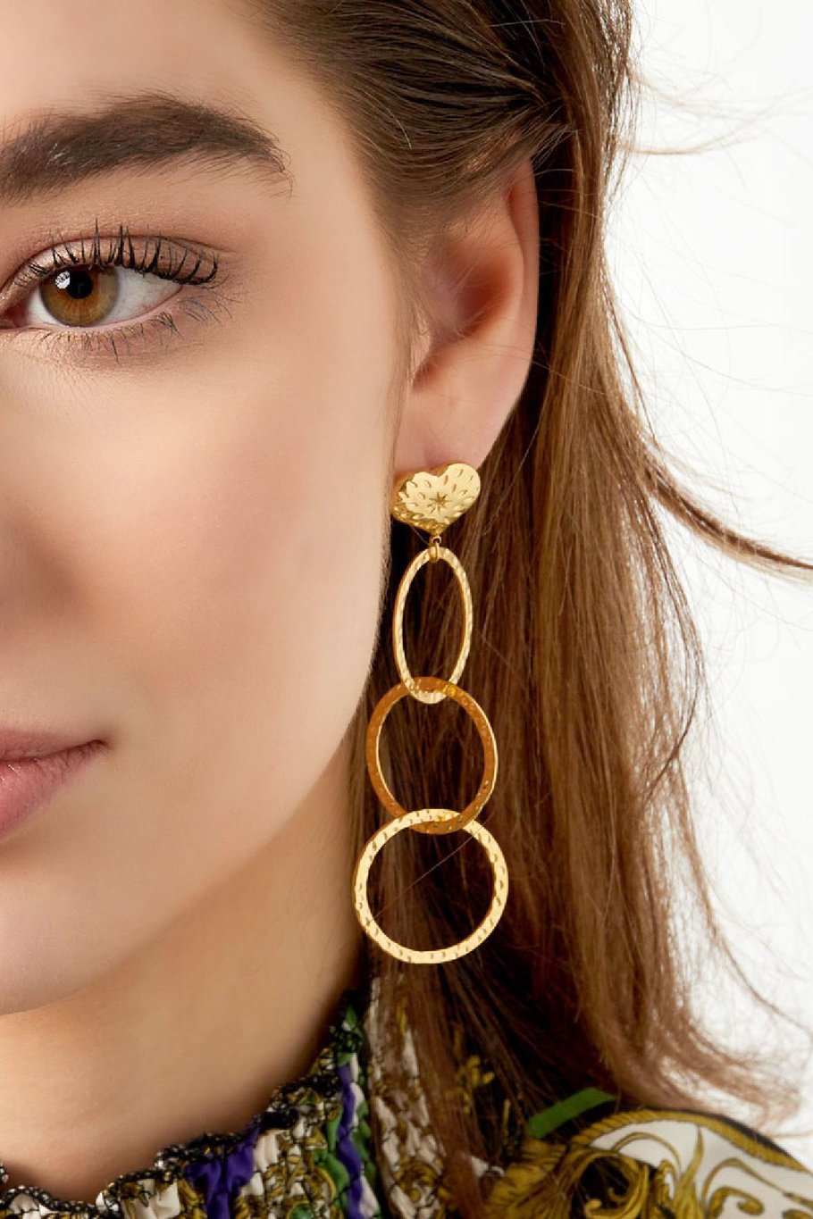 Açıklama küpe üç daire Gold Stainless Steel Resim3